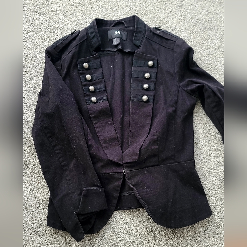 H&M Black Double-Breasted Blazer with High Collar